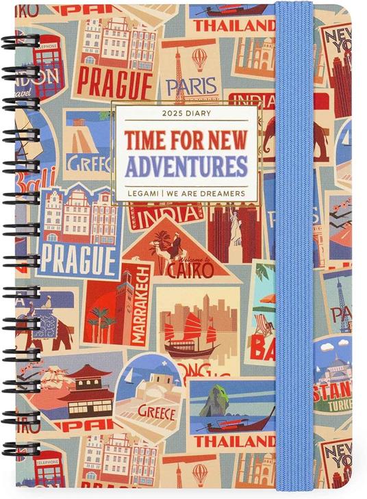 Agenda settimanale spiralata Legami 12 Mesi - 2025  - Small Weekly Spiral Bound Diary - Travel Stickers