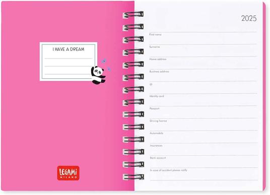 Agenda settimanale spiralata Legami 12 Mesi - 2025  - Small Weekly Spiral Bound Diary - Panda - 3