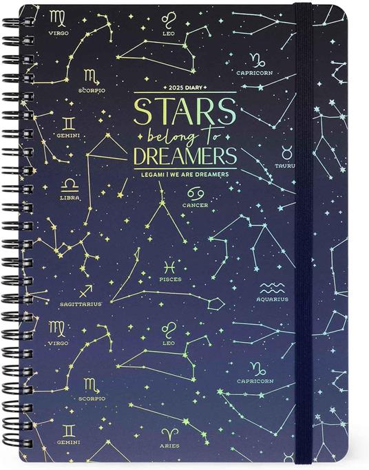 Agenda settimanale spiralata Legami 12 Mesi - 2025  - Large Weekly Spiral Bound Diary - Stars