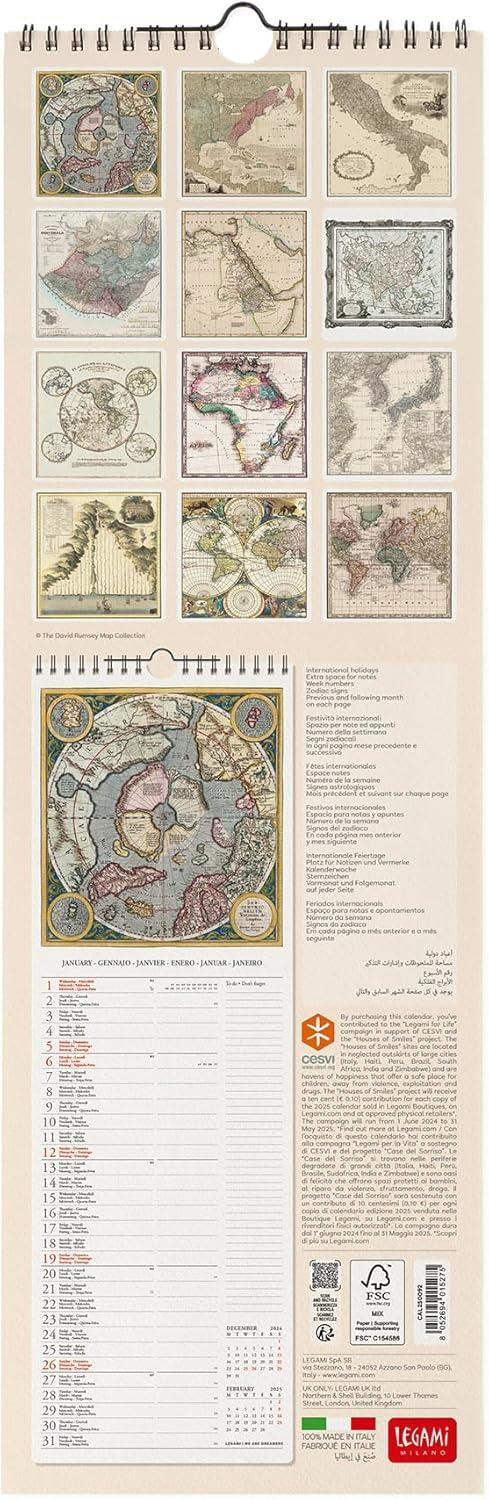 Calendario da Muro 2025 Legami - Vintage Maps - 16 x 49 - 3