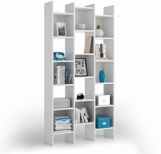 Libreria a scaffali quadrati, colore bianco artico, Misure 192 x 96 x 29 cm