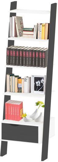 Libreria con un cassetto e quattro ripiani, colore nero e bianco, cm 55 x  180 x 48. - DMORA - Idee regalo