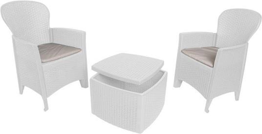 Set da giardino con cuscini, 2 poltrone e 1 tavolino contenitore da esterno,  Made in Italy, color Bianco - DMORA - Idee regalo | IBS