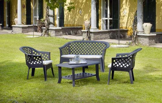 Set da esterno composto da 2 poltrone 1 panchina 1 tavolino, con cuscini,  Made in Italy, color Antracite - DMORA - Idee regalo | IBS