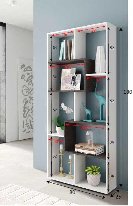 Libreria multi posizione con otto ripiani, colore bianco con dettaglio color antracite, Misure 80 x 180 x 25 cm - 3