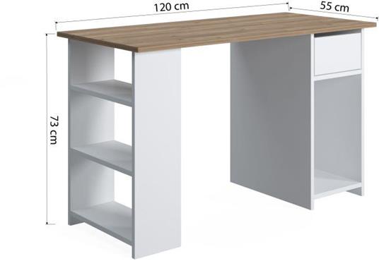 Scrivania con ripiani e cassetto, cm 120 x 54,8 x 73, colore bianco e noce  - DMORA - Idee regalo