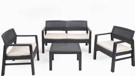 Salottino per interno ed esterno composto da: 2 poltrone, 1 divano a due  posti e 1 tavolino, con cuscini, Made in Italy, Antracite - DMORA - Idee  regalo | IBS
