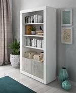 Libreria alta con 4 ripiani e 2 antine battenti, Scaffale per libri e documenti, Libreria portaoggetti da ufficio, cm 105x42h191, colore Bianco e Cemento