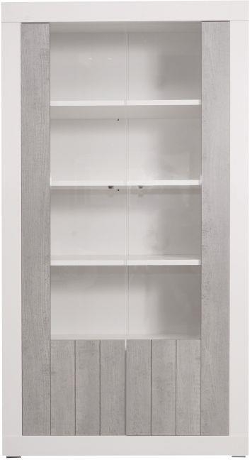 Libreria alta con 4 ripiani e 2 antine battenti, Scaffale per libri e documenti, Libreria portaoggetti da ufficio, cm 105x42h191, colore Bianco e Cemento - 4