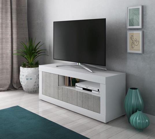 Mobile da soggiorno porta TV, Madia con scaffali e ripiani, Porta TV da  salotto, cm 137x42h56, colore Bianco e Cemento - DMORA - TV e Home Cinema,  Audio e Hi-Fi | IBS