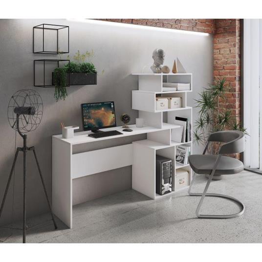 Scrivania con libreria alta moderna, Consolle con scaffali portaoggetti,  Tavolo da studio per cameretta, cm 160x40xh135, colore Bianco - DMORA -  Casa e Cucina | IBS