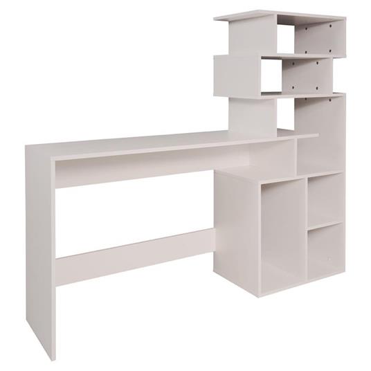 Scrivania con libreria alta moderna, Consolle con scaffali portaoggetti,  Tavolo da studio per cameretta, cm 160x40xh135, colore Bianco - DMORA -  Casa e Cucina | IBS