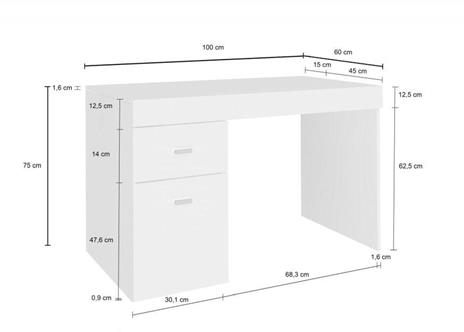 Scrivania per ufficio con cassettiera e piano contenitore, Made in Italy, Tavolo da computer, Scrittoio porta PC, cm 100x60h75, colore Bianco lucido Larice - 4