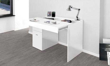 Scrivania per ufficio con cassettiera e piano contenitore, Made in Italy, Tavolo da computer, Scrittoio porta PC, cm 100x60h75, colore Bianco lucido Larice - 5