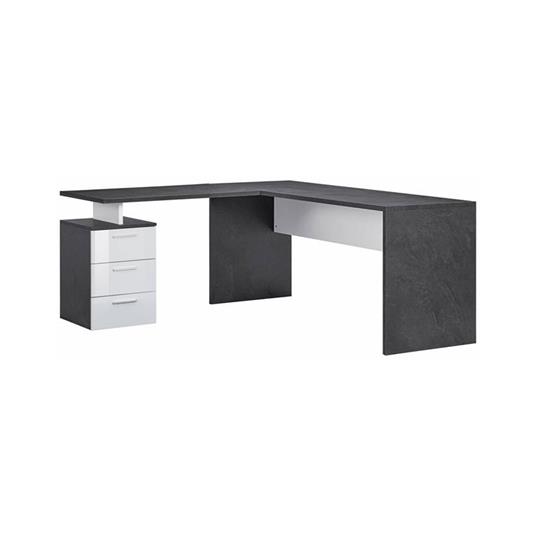 Dmora Scrivania Da Ufficio Ad Angolo Con Ripiano. Tavolo Per Computer.  Scrivania Per Lavoro Con Supporto Per PC. Made In Italy. 160x60H78  Centimetro. Cenere Grigio Colore Argento