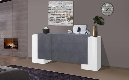 Credenza moderna a 2 ante e 3 cassetti, Made in Italy, Madia da cucina,  Buffet di design da soggiorno, cm 210x45h85, colore Bianco lucido e Grigio  Cenere - Dmora - Casa e Cucina | IBS