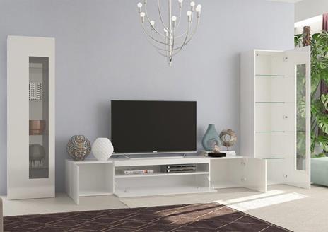 Parete attrezzata da soggiorno modulare, Made in Italy, Base porta TV e  pensili, Set salotto moderno, cm 300x40h162, colore Bianco lucido - Dmora -  Idee regalo