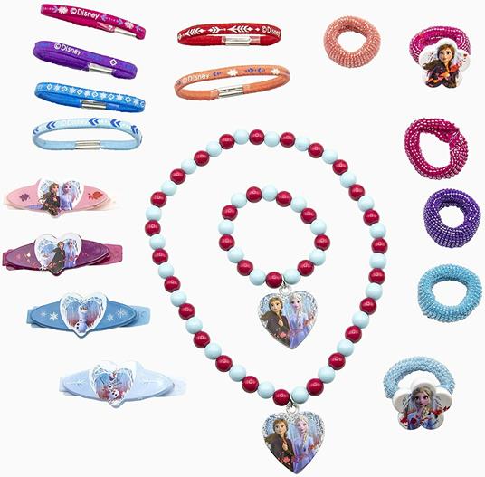 Disney Frozen II set accessori 18 pezzi. 1 braccialetto, 1 collana, 3  mollette, 6 fermacapelli, 7 elastici in confezione regalo - Joy Toy -  Perline e gioielli - Giocattoli | IBS
