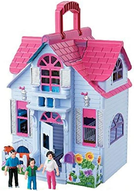 BAKAJI Casa delle Bambole Giocattolo Bambini Villa a 2 Piani con Cucina Soggiorno e Camere da Letto 3 Personaggi Inclusi e Accessori Gioco Richiudibile a Valigetta Portatile - 5