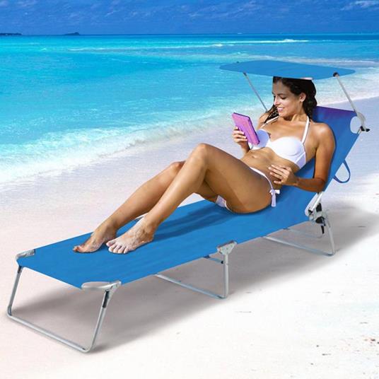 Lettino Prendisole Pieghevole Mare Spiaggia Sdraio con Tettuccio Parasole  Blu - Bakaji - Idee regalo | IBS