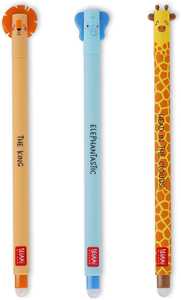 Cartoleria Set Of 3 Erasable Gel Pens, Lion + Elephant+Giraffe Legami