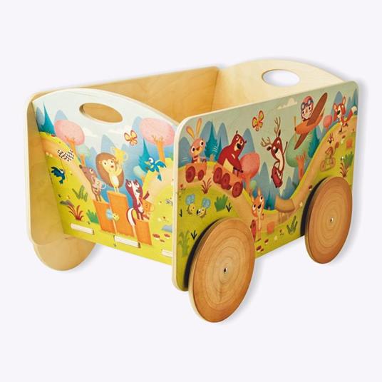 Carretto in legno trainabile porta oggetti e giochi per bambini. Decoro  animali del bosco. Dida - Dida - Tricicli e cavalcabili - Giocattoli | IBS