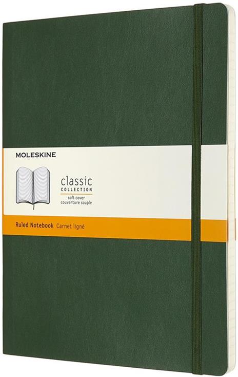 Taccuino Moleskine XL a righe copertina morbida verde. Myrtle Green