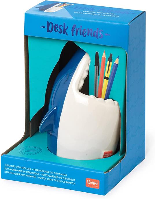 Legami - Portapenne in Ceramica, Desk Friends, 12,5 x 7,5 cm, Tema Shark, da Scrivania, Dipinti a Mano - 4