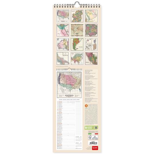 Calendario Legami 2023, carta non patinata, Vintage Maps - 16 x 49 cm - 2