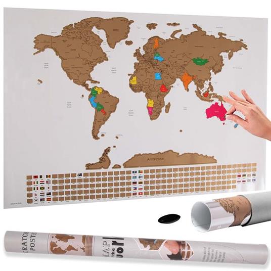 Poster Mappamondo da Grattare con Bandiere Cartina Mappa del Mondo 80x60  Bianco - Bakaji - Idee regalo | IBS