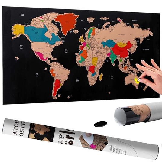 Poster Mappamondo da Grattare Cartina Geografica Mappa del Mondo 60x40 Nero  Muro - Bakaji - Idee regalo | IBS