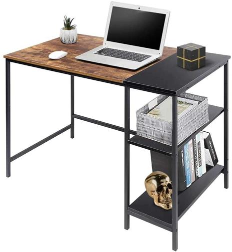 BAKAJI Scrivania con Libreria 3 Ripiani Tavolo da Lavoro Porta Pc Computer Struttura in Metallo e Piano in Legno MDF Anticato e Nero Arredamento Casa Ufficio Cameretta Dimensioni 120 x 60 x 75 cm