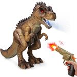 Palyset Dinosauro T-Rex Camminante + Pistola Giocattolo Bambini Luci Suoni Fumo