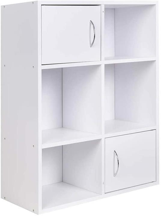 BAKAJI Mobile Libreria Scaffale 6 Ripiani Mensole con 2 Ante Calamitate e Maniglia in Metallo Struttura in Legno MDF Design Moderno per Casa Ufficio Dimensione 80 x 61,5 x 29,5 cm (Bianco) - 5