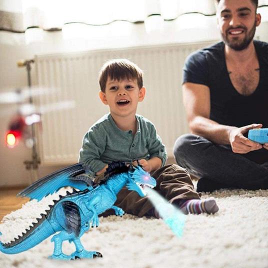 Bakaji Drago Dinosauro Robot Radiocomandato Giocattolo per Bambini con Luci Suoni ed Effetto Sputa Fuoco con Fumo Cammina Muove Testa e Ali Curato in Ogni Dettaglio Altezza 47 cm - 6