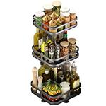 BAKAJI Supporto Dispenser Contenitore Portaspezie Cucina in Metallo con 3 Ripiani a Cesto Girevoli a 360 Gradi Regolabili in Altezza Accessori Salvaspazio Casa Cucina Design Moderno (Quadrato)