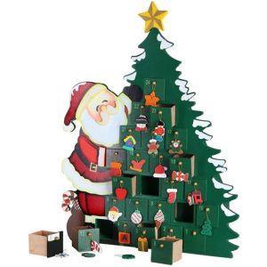 Calendario Avvento Babbo Natale Con Albero In Legno 24 Cassetti - 2