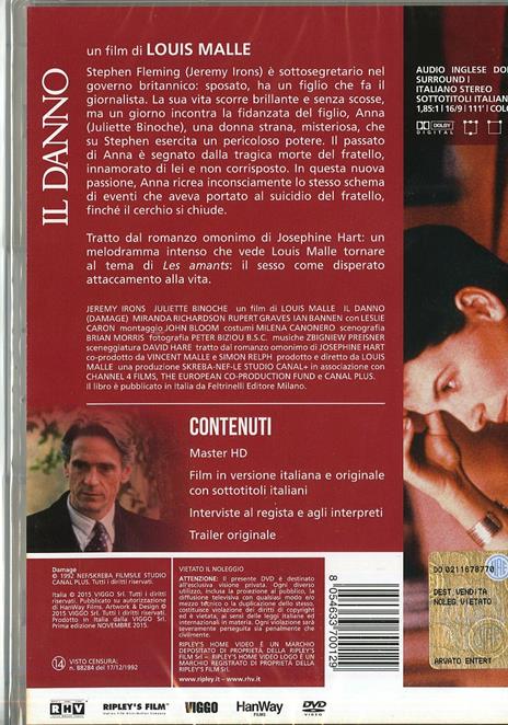 Il danno - DVD - Film di Louis Malle Drammatico