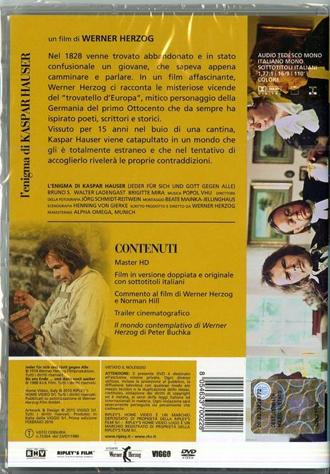 L' enigma di Kaspar Hauser<span>.</span> versione restaurata di Werner Herzog - DVD - 2