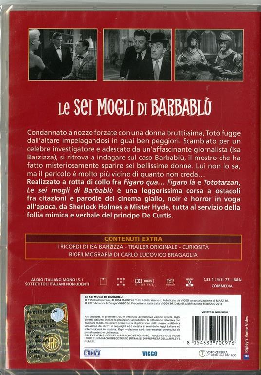 Totò - Le Sei Mogli Di Barbablù (DVD) - DVD - Film di Carlo Ludovico  Bragaglia Commedia | IBS