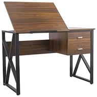 BAKAJI Scrivania con Cassettiera 2 Cassetti e Piano Reclinabile Tavolo da Lavoro Porta Pc Computer Struttura in Metallo e Piano in Legno MDF Arredamento Casa Ufficio 110 x 75 x 55 cm (Noce)