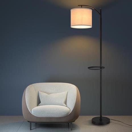 Lampada Piantana Terra Design Moderno Paralume E27 Tessuto con Tavolino Nero - 2