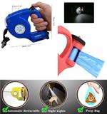 Guinzaglio Retrattile Con Torcia Led E Porta Sacchetti Per Cane Cani 4,6Mt Blu