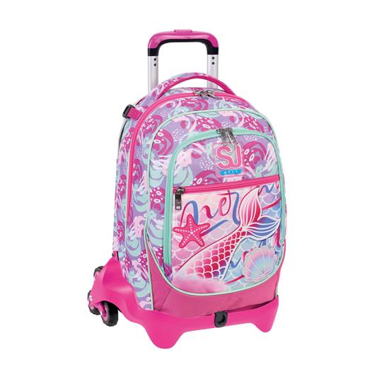 Zaino scuola Trolley Jack-3 ruote + SJ Gang Sea Beauty, Raspberry Rose - 37  x 51 x 27 cm - Sj Gang - Cartoleria e scuola