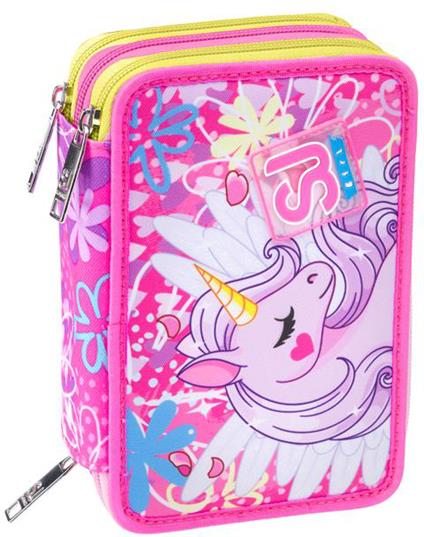 Astuccio 3 Zip Sj Gang Unicorn Led Girl, Candy Fuxia