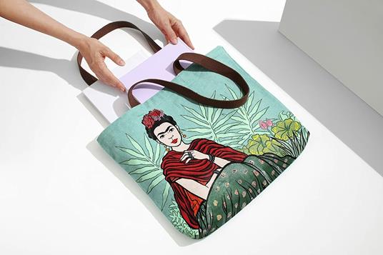 Borsa a soffietto, Frida Kahlo, verde, cotone - 45 x 35 x 7 cm - 4