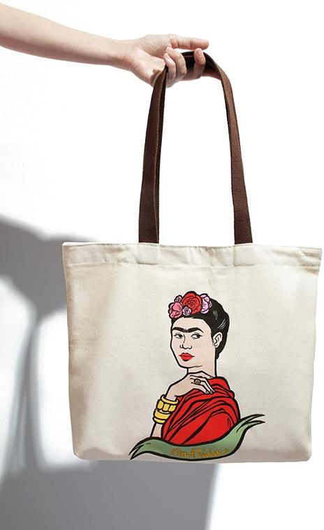 Borsa a soffietto, Frida Kahlo, ecru, cotone - 45 x 35 x 7 cm - 3