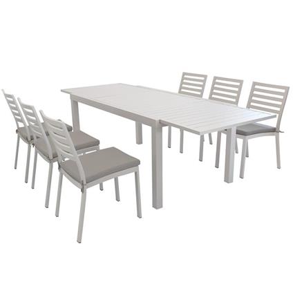 DEXTER - set tavolo da giardino allungabile 160/240x90 compreso di 6 sedie  in alluminio