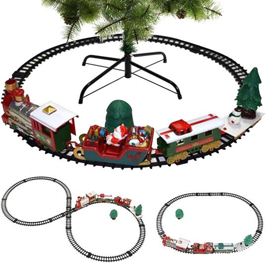 Trenino Natalizio Sotto Albero 3in1 Locomotiva Luci Suoni cn Slitta Babbo Natale - 2