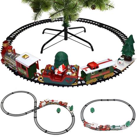 Trenino Natalizio Sotto Albero 3in1 Locomotiva Luci Suoni cn Slitta Babbo Natale - 4